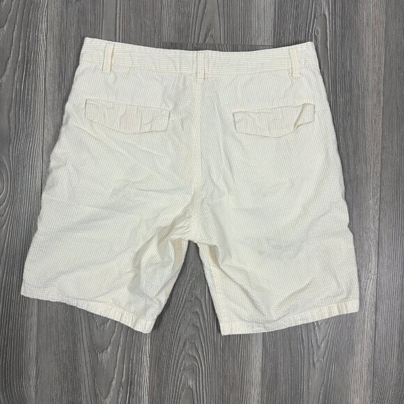 US Vintage by Exist Men’s Yellow White Seersucker Shorts Size S Summer Preppy - Picture 4 of 5